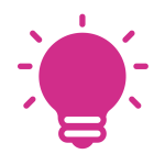 Graphic illustration of a pink screw in light bulb with pink markings indicating light coming from the bulb