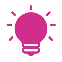 Graphic illustration of a pink screw in light bulb with pink markings indicating light coming from the bulb